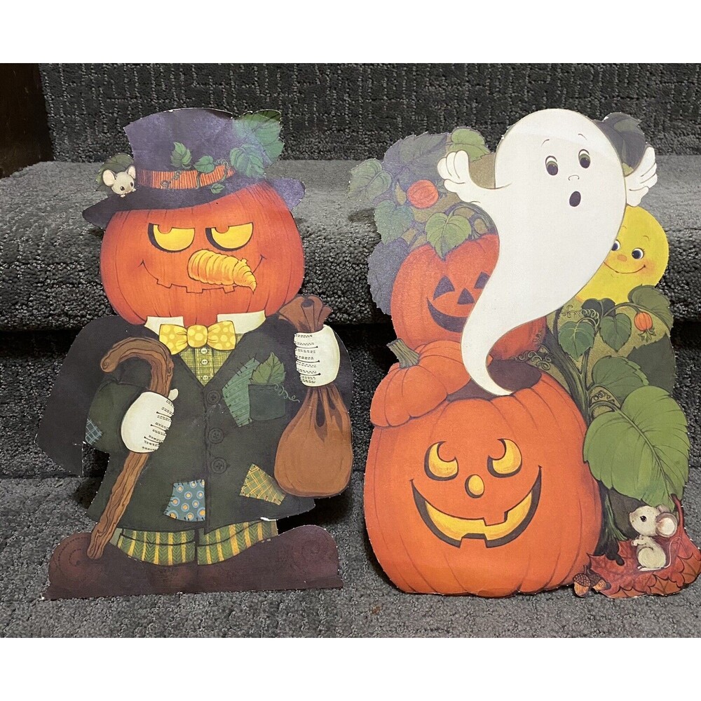 Vtg 70’s Halloween Die Cuts 1979 Scarecrow  1973 Jack-O-Lantern & Shiny Pumpkins